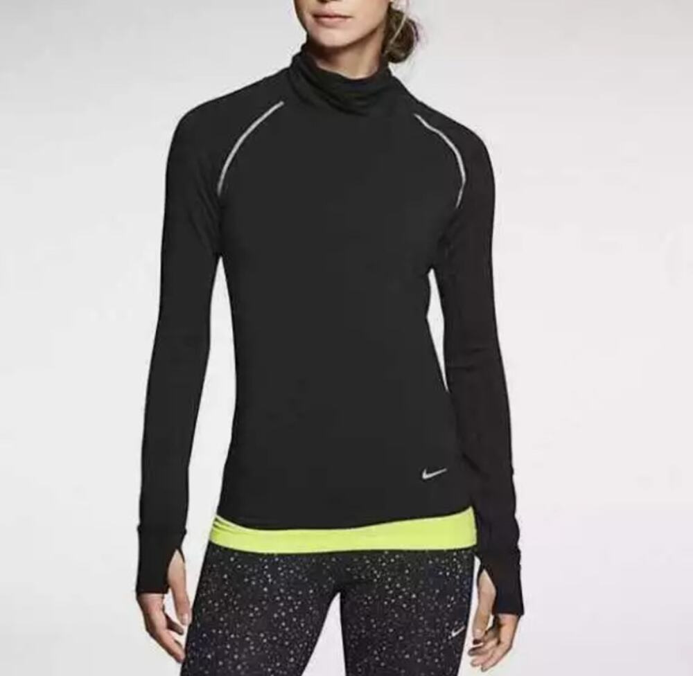 Nike Dri-Fit Black Pullover Reflective Running Top Womens XS Mock Neck Slim Fit